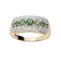 Bague en plaqu&eacute; or large avec oxydes verts et blancs sertis Artemare