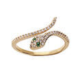 Bague en plaqu&eacute; or serpent pav&eacute; d'oxydes blancs et verts sertis Artemare