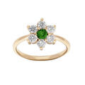 Bague en plaqu&eacute; or marguerite avec oxyde vert et contour blancs sertis