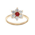 Bague en plaqu&eacute; or marguerite avec oxyde rouge et contour blancs sertis Artemare