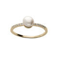 Bague en plaqu&eacute; or demi rail d'oxydes blancs sertis et Perle de culture d'eau douce Artemare