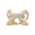 Bague en plaqu&eacute; or anneau reli&eacute; par barre d'oxydes blancs sertis Artemare