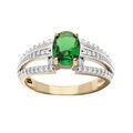 Bagues sur Artemare : Bague en plaqu&eacute; or avec oxyde central vert et 3 rails oxydes blancs sertis