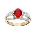 Bague en plaqu&eacute; or avec oxyde central rouge et 3 rails oxydes blancs sertis