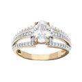 Bague en plaqu&eacute; or avec oxyde central blanc et 3 rails oxydes blancs sertis