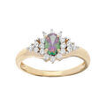 Bagues sur Artemare : Bague en plaqu&eacute; or avec oxyde central arc en ciel et contour oxydes blancs sertis