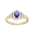 Bague en plaqu&eacute; or avec oxyde central bleu et contour oxydes blancs sertis Artemare