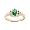 Bague en plaqu&eacute; or avec oxyde central vert et contour oxydes blancs sertis Artemare