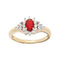 Bague en plaqu&eacute; or avec oxyde central rouge et contour oxydes blancs sertis Artemare