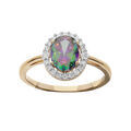 Bague en plaqu&eacute; or avec oxyde arc en ciel oval et contour oxydes blancs sertis