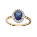 Bague en plaqu&eacute; or avec oxyde bleu oval et contour oxydes blancs sertis
