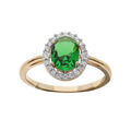Bagues sur Artemare : Bague en plaqu&eacute; or avec oxyde vert oval et contour oxydes blancs sertis