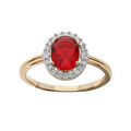 Bagues sur Artemare : Bague en plaqu&eacute; or avec oxyde rouge oval et contour oxydes blancs sertis