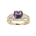 Bagues sur Artemare : Bague en plaqu&eacute; or oxyde violet forme coeur et 2 rails crois&eacute;s oxydes blancs sertis