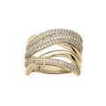 Bague en plaqu&eacute; or large crois&eacute;e avec oxydes blancs sertis