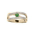Bagues sur Artemare : Bague en plaqu&eacute; or large avec oxyde vert central et 2 rangs oxydes blancs sertis taille 50 (