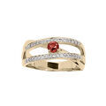 Bague en plaqu&eacute; or large avec oxyde rouge central et 2 rangs oxydes blancs sertis taille 50 ( Artemare