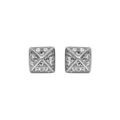 Boucles d'oreille en argent rhodi&eacute; carr&eacute; crois&eacute; pav&eacute; d'oxydes blancs sertis et fermoir poussette