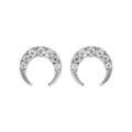 Boucles d'oreille en argent rhodi&eacute; croissant de lune avec oxydes blancs sertis et fermoir poussette