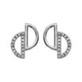 Boucles d'oreille en argent rhodi&eacute; 2 demi cercles &eacute;vid&eacute;s lisses et pav&eacute; d'oxydes blancs sertis avec fermoir poussette
