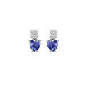 Boucles d'oreille en argent rhodi&eacute; oxydes blanc et oxyde bleu fonc&eacute; suspendu forme coeur et fermoir poussette Artemare