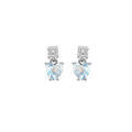 Boucles d'oreille en argent rhodi&eacute; oxydes blanc et oxyde bleu ciel suspendu forme coeur et fermoir poussette