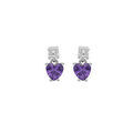 Boucles d'oreille sur Artemare : Boucles d'oreille en argent rhodi&eacute; oxydes blanc et oxyde violet suspendu forme coeur et fermoir poussette