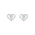 Boucles d'oreille en argent platin&eacute; coeur avec oxyde bleu ciel et fermoir poussette