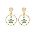 Boucles d'oreille en argent et dorure jaune anneau suspendu avec &eacute;toile oxydes vert et fermoir poussette Artemare