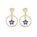 Boucles d'oreille en argent et dorure jaune anneau suspendu avec &eacute;toile oxydes bleu et fermoir poussette