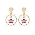 Boucles d'oreille sur Artemare : Boucles d'oreille en argent et dorure jaune anneau suspendu avec &eacute;toile oxydes framboise et fermoir poussette