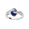 Bague en argent rhodi&eacute; oxyde bleu royal et volute d'oxydes blancs Artemare