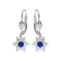 Boucles d'oreille sur Artemare : Boucles d'oreille dormeuse en argent rhodi&eacute; marguerite oxydes centre bleu fonc&eacute; et contour blancs sertis