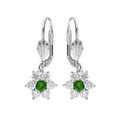 Boucles d'oreille sur Artemare : Boucles d'oreille dormeuse en argent rhodi&eacute; marguerite oxydes centre vert et contour blancs sertis