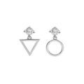 Boucles d'oreille en argent rhodi&eacute; oxyde avec cercle et triangle &eacute;vid&eacute;s supendus et fermoir poussette Artemare