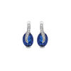 Boucles d'oreille en argent rhodi&eacute; oxydes bleu oval sur ruban d'oxydes blancs sertis et fermoir poussette