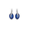 Boucles d'oreille sur Artemare : Boucles d'oreille en argent rhodi&eacute; oxydes bleu oval sur ruban d'oxydes blancs sertis et fermoir poussette