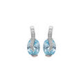 Boucles d'oreille sur Artemare : Boucles d'oreille en argent rhodi&eacute; oxydes bleu ciel oval sur ruban d'oxydes blancs sertis et fermoir poussette