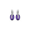 Boucles d'oreille en argent rhodi&eacute; oxydes violet oval sur ruban d'oxydes blancs sertis et fermoir poussette