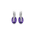 Boucles d'oreille en argent rhodi&eacute; oxydes violet oval sur ruban d'oxydes blancs sertis et fermoir poussette