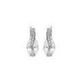Boucles d'oreille en argent rhodi&eacute; oxydes blanc oval sur ruban d'oxydes blancs sertis et fermoir poussette Artemare