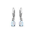 Boucles d'oreille en argent rhodi&eacute; forme poire Topaze bleu v&eacute;ritable 7x5mm et fermoir dormeuse