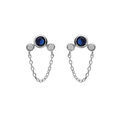 Boucles d'oreille en argent rhodi&eacute; cha&icirc;nette et 3 oxydes bleu et blancs et fermoir poussette Artemare