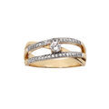 Bague en plaqu&eacute; or avec oxyde blanc central et 2 rangs d'oxydes blancs sertis Artemare