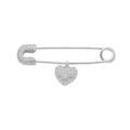 Broches sur Artemare : Broche en argent rhodi&eacute; massif motif &eacute;pingle &agrave; nourrice avec pampille coeur