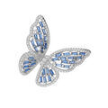 Broches sur Artemare : Broche en argent rhodi&eacute; motif papillon avec oxydes bleus et blancs sertis
