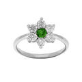 Bague en argent rhodi&eacute; marguerite avec oxyde au centre vert et contour blancs sertis Artemare