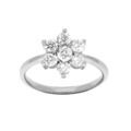 Bague en argent rhodi&eacute; marguerite avec oxyde au centre blanc et oxydes blancs sertis