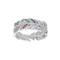 Bague en argent rhodi&eacute; plume 7mm et oxydes multi couleurs