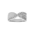 Bague en argent platin&eacute; ruban crois&eacute; avec oxydes blancs sertis